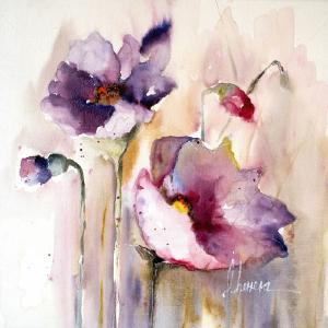 36" H x 36" W x 1.25" D Plum Poppies I by Leticia Herrera - Wrapped Canvas Painting Cheap With Paypal