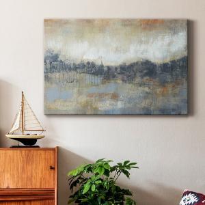 32" H x 48" W x 1" D Cool Grey Horizon I Wrapped Canvas Painting Authentic For Sale