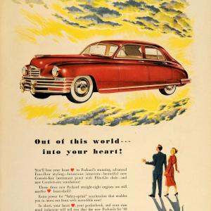 1947 Ad Vintage 1948 Red Packard Eight Sedan Automobile - ORIGINAL TM1 With Credit Card For Sale