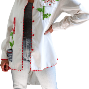 60's Floral Applique Quilted Patchwork Gingham Garden Butterfly Top Tumblr Cheap Pice