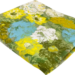 Floral Fabric 2. 5 Yards Blue Yellow Chartreuse Green Flowers Crafts 60s Sewing Craft Quilting Retro Nursery Crafting Projects Shop Offer For Sale