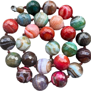 Agate Faceted 15mm Bead Banded Multicolor Necklace by Artisan Sale Online Shop