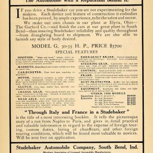 1906 Ad Studebaker Model G, 30-35 HP Automobile Car - ORIGINAL ADVERTISING TOM2 Sast