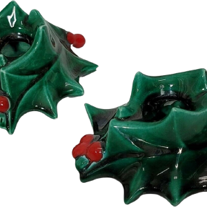 70s Vintage Set Of 2 Christmas Ceramic Candle Holders By Atlantic Mold Deals Cheap Online