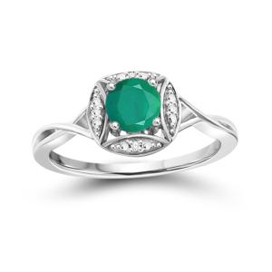 Emerald Ring Birthstone Jewelry  0.50 Carat Emerald 0.925 Sterling Silver Ring Jewelry with White Diamond Accent  Gemstone Rings with Hypoallergenic 0.925 Sterling Silver Band Discount Great Deals