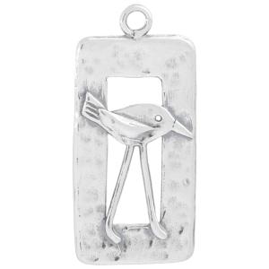 Sterling Silver Charm, Rectangle with Crane Bird 31.5x15mm, 1 Piece Free Shipping Purchase