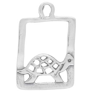 Sterling Silver Charm, Rectangle with Turtle 20x13.5mm, 1 Piece Free Shipping Marketable