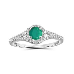 Emerald Ring Birthstone Jewelry  0.50 Carat Emerald Sterling Silver Ring Jewelry with White Diamond Accent  Gemstone Rings with Hypoallergenic Sterling Silver Band Geniue Stockist Cheap Pice