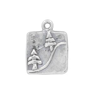 Sterling Silver Charm, Square with Dual Pine Trees 12.5x10mm (1 Piece) Visit New