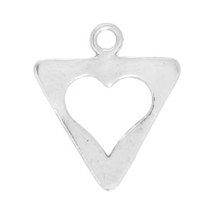 Sterling Silver Charm, Downward Pointing Triangle with Heart Center 17x15mm, 1 Piece With Paypal Low Pice