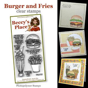 Beccy's Place Burger and Fries clear stamps 100% Original