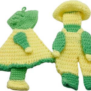Retro Style Handmade Green Yellow Sunbonnet Sue and Sam Hanging Potholders Explore