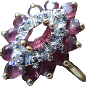 80s/90s Ring With Pink Sapphires And Melee Diamonds 14k Yg By A B I Sale Shop Offer