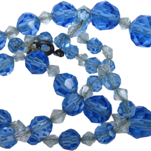 Vintage Glass Beads Facated Clear and Blue Necklace For Nice