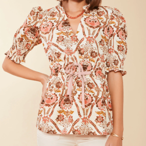 Tatum Blouse Mystic Moss Stencil Coral Explore Online