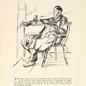 1897 Wood Engraving Charles Keene Figure Pen Ink Sketch Art Man Smock XAY6 Sale Best