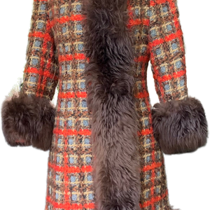 60s-70s Brown Orange and Yellow Woven Yarn Wool Coat Real For Sale