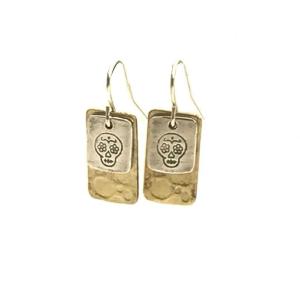 Da de Muertos! Sugar Skull Silver Charm Layered Bronze Charm Earrings Sale High Quality