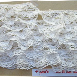 4 Yards Softly Ruffled Lace Sheer 1 and 1/2 Inch Wide White Lace Trim, Uncut Piece, Scalloped Edge, Use for Lingerie, Dresses, Crafts, Vtg Browse Cheap Pice