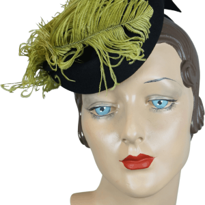 40's Black Felt Tilt Hat with Lime Green Ostrich Feathers by Mccreery, New York Creations Outlet Cheap Pices