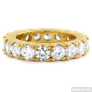 Gold Finish Big Rocks Prong Set CZ Eternity Ring For Cheap Sale Online