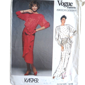 Vintage 80s Vogue 1510 Size 8 Straight Faux Wrap Dress 2 Lengths American Designer Kasper Cut by Vogue Outlet View