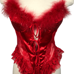 80's Red Marabou Feather and Lace Teddy Outlet Discount Sale