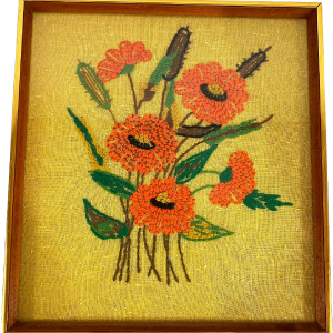 Framed Embroidered Flowers Needlepoint Poppies Crewel Handmade 70s Clearance Footlocker Pictures