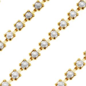 Czech Cup Chain, White Glass Pearl, Brass, 18PP, by the Foot Cheap Sale Perfect