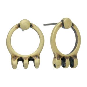 Cymbal Earring Posts for SuperDuo Beads, Farali III, 3-Hole 18x14mm, Antiqued Brass Plated (1 Pair) Online Online Outlet Sale