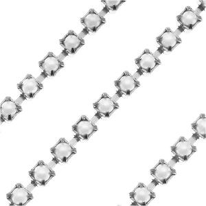 Czech Cup Chain, White Glass Pearl, Silver Plated, PP18, by the Foot Cheap Exclusive