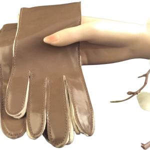 60s Tan Vinyl and Ivory Textured Fabric Gloves Store Sale Online