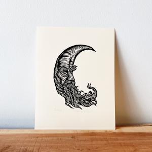 Crescent Moon Linocut Art Print Discount Official Site