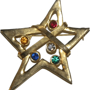 80's Gold Star Brooch Pin with Multicolor Gemstones Sale Fast Delivery