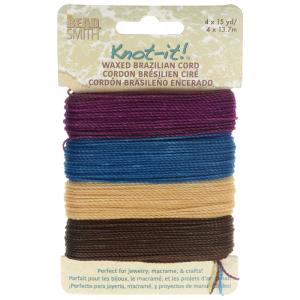 Knot-It Waxed Brazilian Cord, 2-Ply Polyester 0.7mm Thick, Four 15 Yard Bundles, Adventures Calling Cost Online