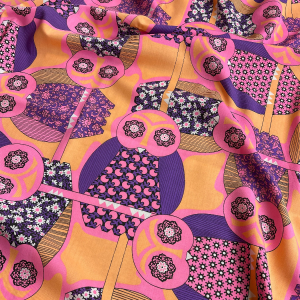 1 1/2 Yards Vintage 60s Neon Owl Print Cotton Poly Blend Fabric Cheap Pice Top Quality