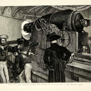 1874 Wood Engraving Art Turret Gun Ironclad Sailing Ship Royal Navy Sailors YTG9 Buy Cheap Best Store To Get