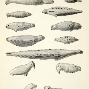 1882 Wood Engraving Art Chukchi Native Animal Bone Carvings Seal Walrus XGYC4 Clearance Extremely