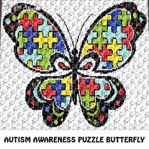 Autism Butterfly Autism Awareness Puzzle Pieces Primary Colors crochet graphgan blanket pattern; c2c; single crochet; cross stitch; graph; pdf download; instant download Wiki For Sale
