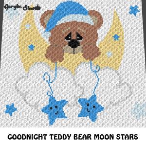 Blue Goodnight Teddy Bear Moon and Stars crochet graphgan blanket pattern; graphgan pattern, c2c, cross stitch graph; pdf download; instant download Cheap Sale New Arrival