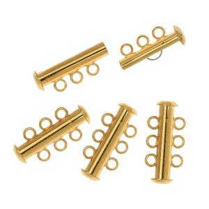 Slide Tube Clasps, 3 Rings Strands 21.5mm, Gold Plated (4 Pieces) Cheap Sale Cheapest
