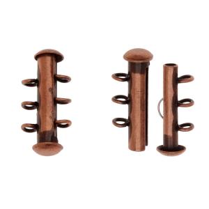 Slide Tube Clasps, 3-Strand with Vertical Loops 21.5x4mm, Antiqued Copper Plated (2 Sets) How Much