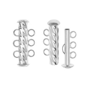Slide Tube Clasps, 3-Strand Fluted Twist 22x4.5mm, Silver Plated (2 Sets) Free Shipping Supply