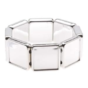 Silver Tone Plastic Stretch Bezel Collage Bracelet 20mm Squares - 7 Inches (1 pcs) Free Shipping Official