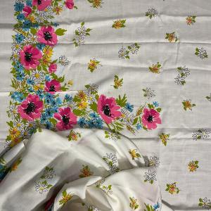 60s Floral Screened Bright Linen Blend Fabric Panels Pay With Paypal For Sale