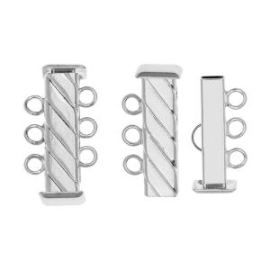 Slide Tube Clasps, 3-Strand Fluted Rectangle 21mm, Silver Plated (2 Sets) Cheap Tumblr