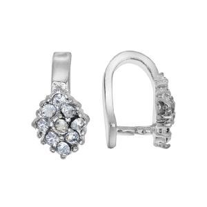 Silver Toned Brass Pinch Bail with Leaf, 12.5mm Glass Rhinestone Encrusted (1 Piece) Sale Amazing Pice