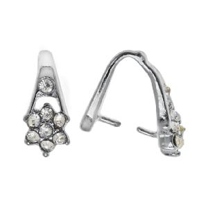 Silver Toned Brass Pinch Bail with Flower, 13mm Glass Rhinestone Encrusted (1 Piece) Sale With Credit Card