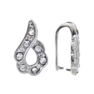 Silver Toned Brass Pinch Bail, 15.5mm Glass Rhinestone Encrusted (1 Piece) Buy Cheap Clearance