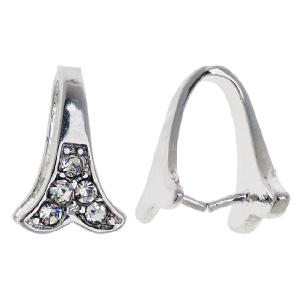 Silver Toned Brass Pinch Bail, 13.5mm Glass Rhinestone Encrusted (1 Piece) Best Place